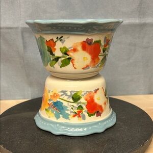 2 Pioneer Woman Stoneware Scalloped Ramekin Bowl Blue Willow Floral 2918DMT